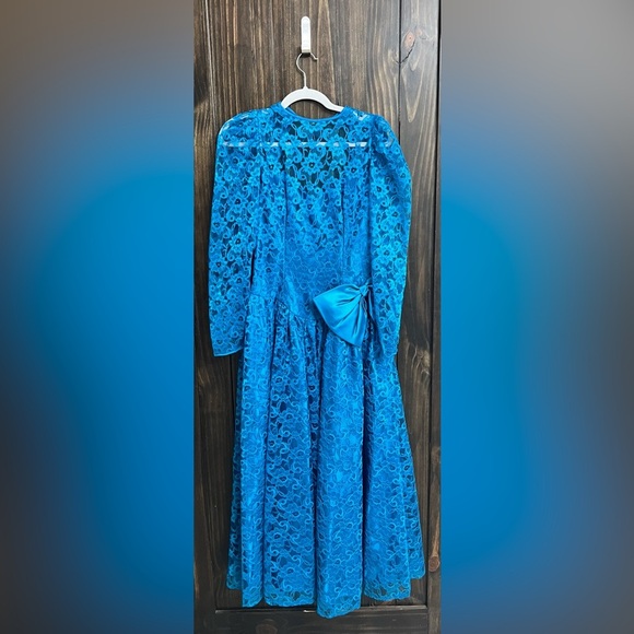 Vintage Dance-Allure Blue Lace Dress-Fit & Flair -Long Sleeve-sz 9/10 - Picture 3 of 14